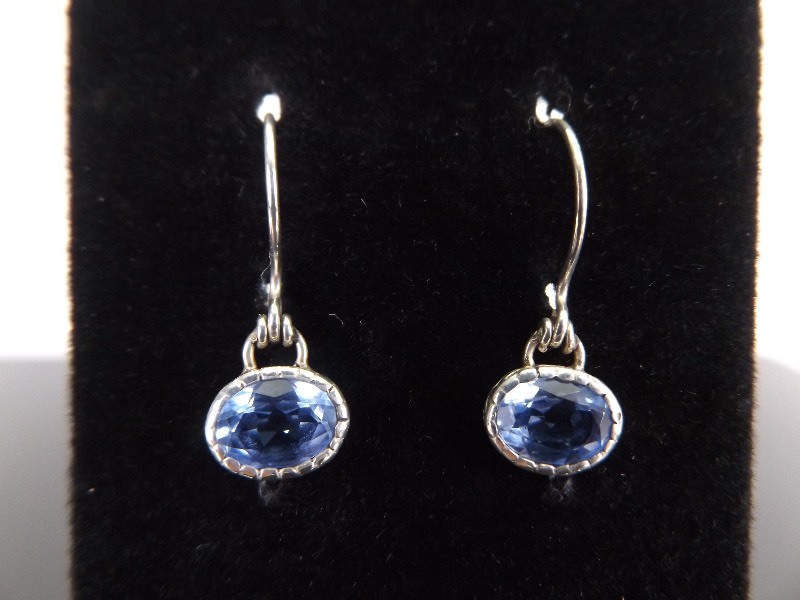 lot 76 image: .925 Sterling Silver Faceted Topaz Crystal Dangle Hook Earrings