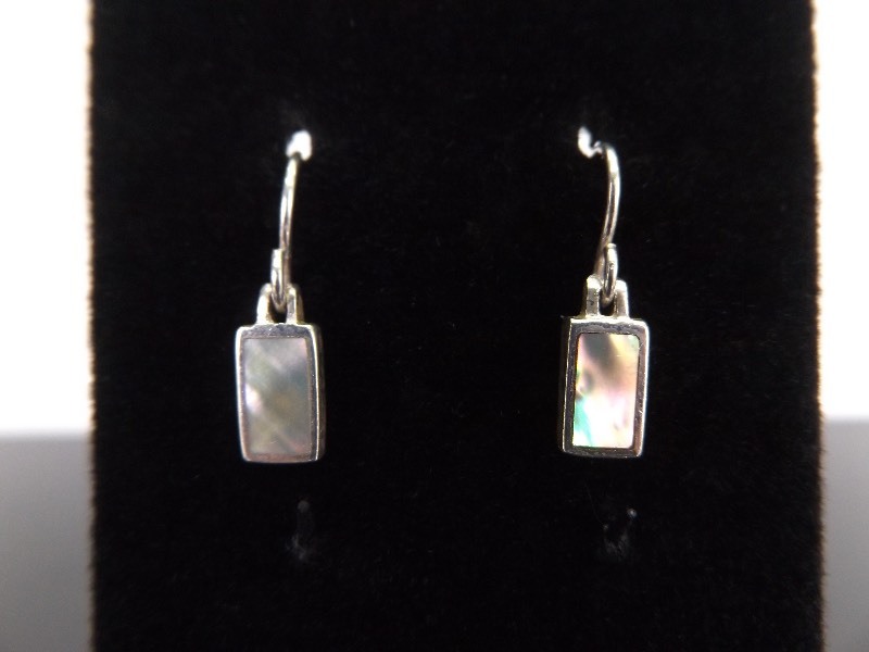 lot 78 image: .925 Sterling Silver Inlayed Abalone Dangle Hook Earrings