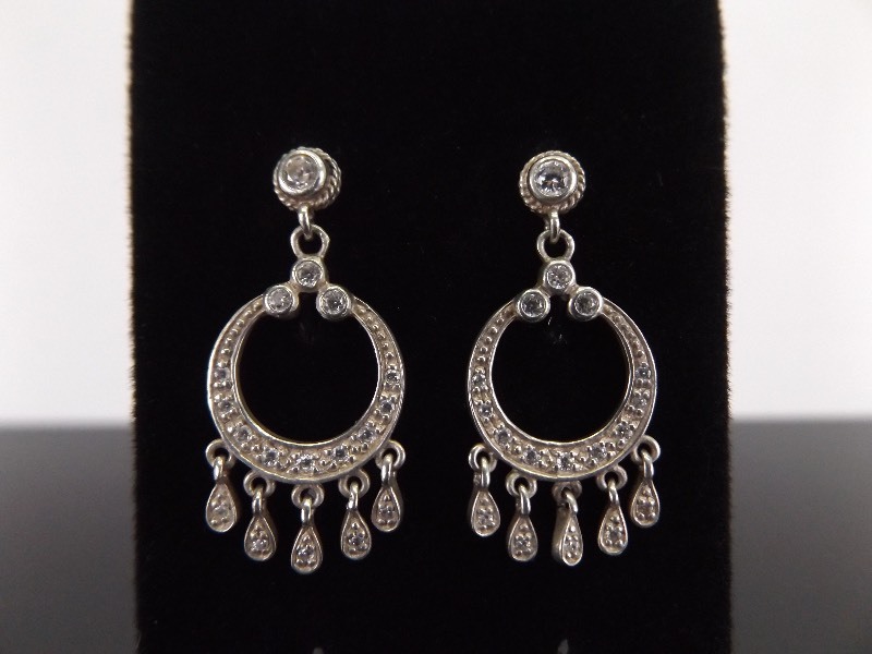 lot 83 image: .925 Sterling Silver Crystal Hoop Dangle Post Earrings