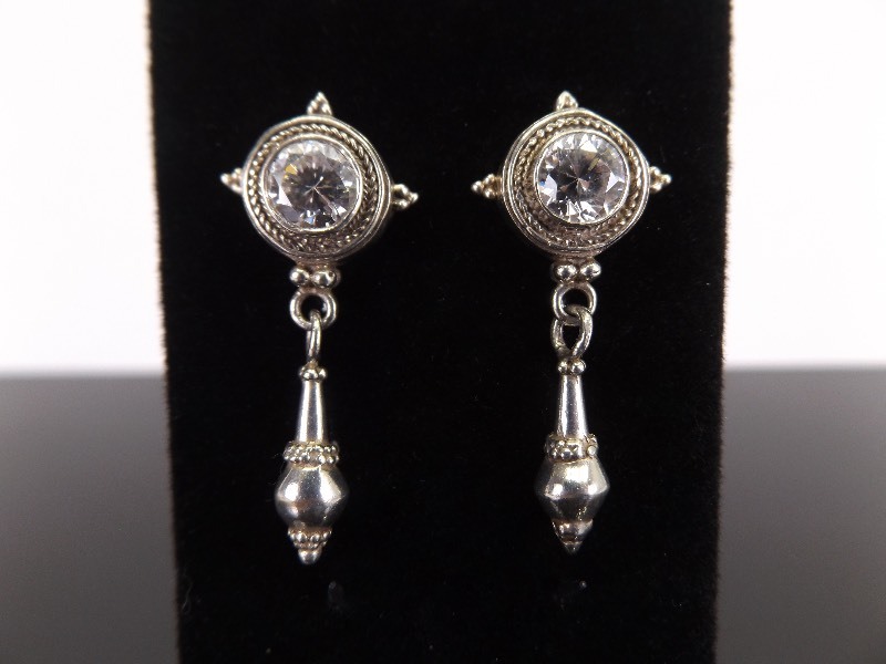 lot 84 image: .925 Sterling Silver Crystal Ballroom Dangle Post Earrings