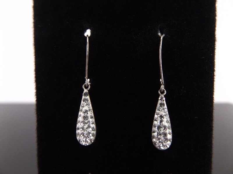 lot 87 image: .925 Sterling Silver Crystal Drop Dangle Hook Earrings