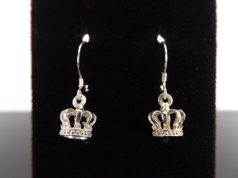 lot 92 image: .925 Sterling Silver Crown Dangle Hook Earrings