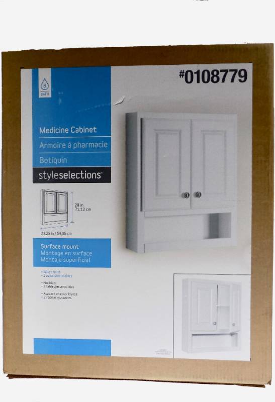 lot 19 image: (In Unopened Box) White Bathroom Wall Hanging Cabinet by Bath - 23.25w x 28h