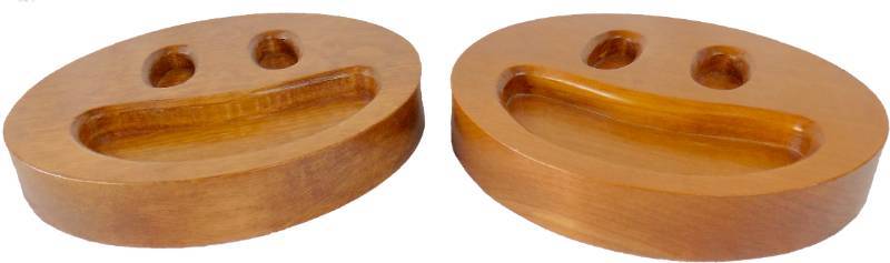 lot 24 image: Pair of  Solid Wood Smiling Emoji