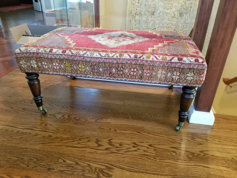 lot 21 image: Vibrant Antique Rug Upholstered Ottoman