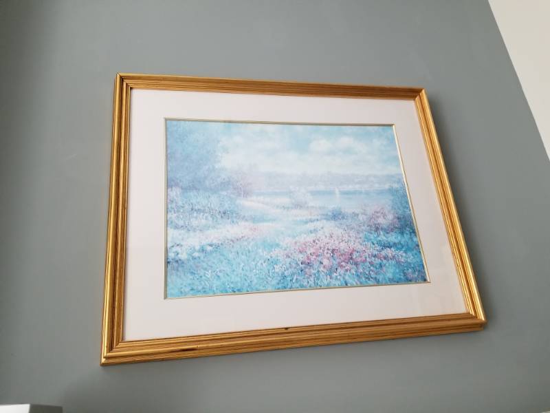 lot 76 image: Lovely Impressionist Landscape Print in Gold Gilt Frame