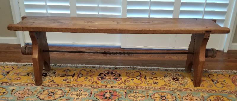 lot 28 image: Antique Teak Hand Planed Plank Bench