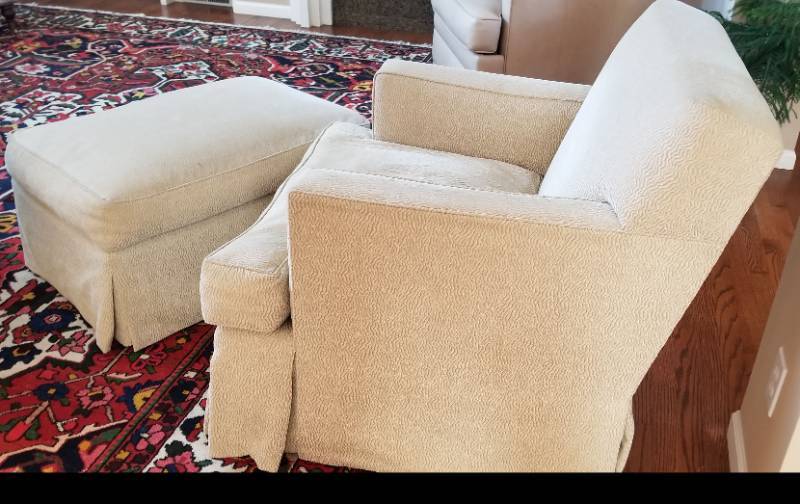 lot 12 image: A. Rudin Swivel Arm Chair and Ottoman , Style R679