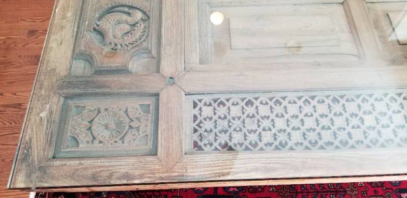 lot 14 image: Custom Carved SW India Window Dining Table