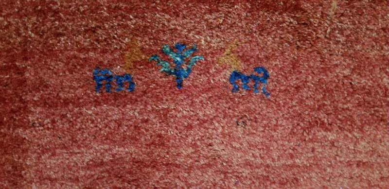 lot 6 image: Persian Gabbeh Loribaft Rug Rust  Trees and Deer 5.1 x 6.8