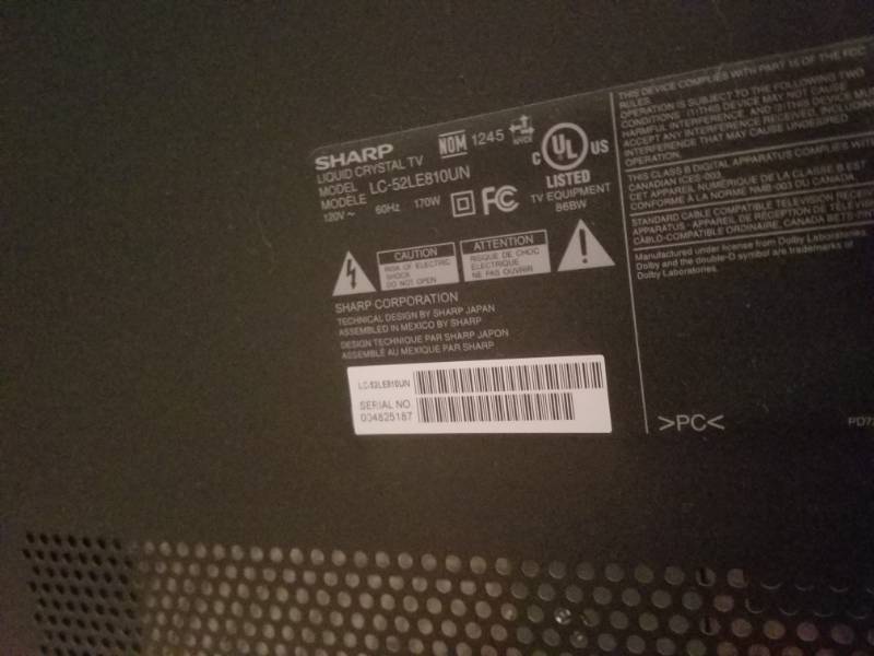 lot 21 image: Sharp TV 52 LCD