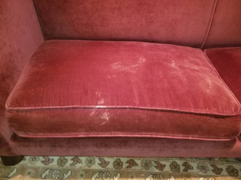 lot 47 image: Burgundy Velvet Vintage Couch