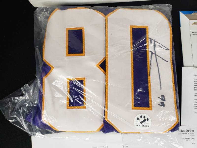 lot 19A image: Limited Edition Puma Cris Carter Signed Minnesota 90s Vikings Jersey (Verigraph Sticker & Collectors Resource COA)