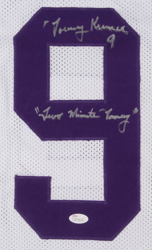 lot 23A image: Tommy Kramer Signed Jersey Inscribed Two Minute Tommy (JSA COA)