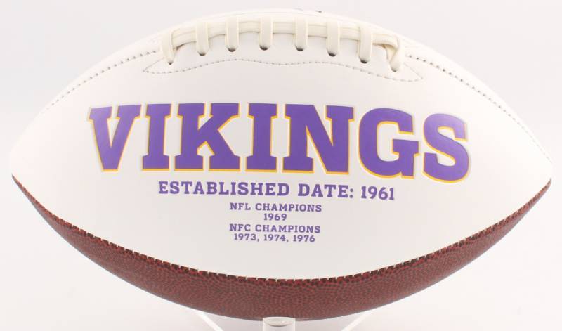 lot 31 image: Tommy Kramer Signed Vikings Logo Full-Sized Football (TSE COA)