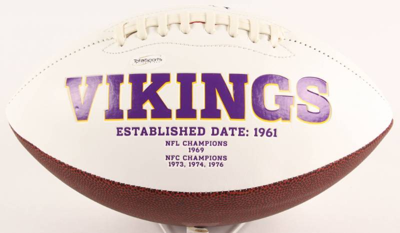 lot 36 image: Xavier Rhodes Signed Vikings Logo Full-Sized Football (TSE COA)