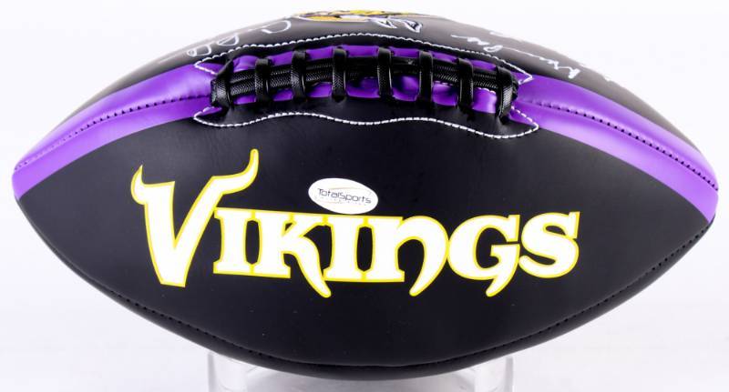 lot 29 image: RARE Purple People Eaters Signed Black & Purple Logo Full-Sized Football (TSE COA)