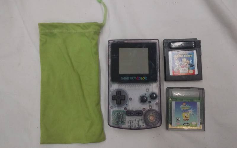 lot 27 image: Game Boy Color-Works With 2 Games (Sponge Bob & Looney Toons)