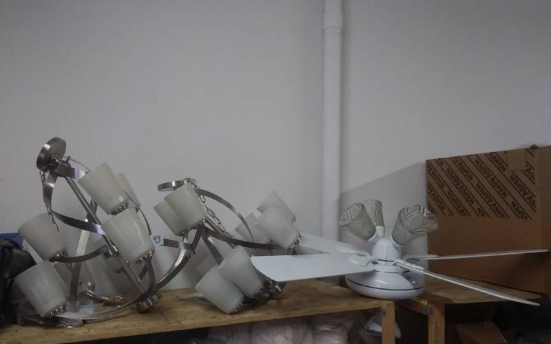 lot 70 image: 2-Kircher Hanging Light Fixture, 1-Hampton Bay Ceiling Fan