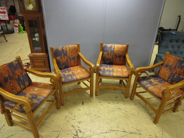 lot 519 image: SOLID WOOD AND RATTAN DECORATIVE CHAIRS