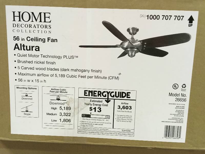lot 14 image: Altura 56 in. Indoor Brushed Nickel Ceiling Fan  in good condition