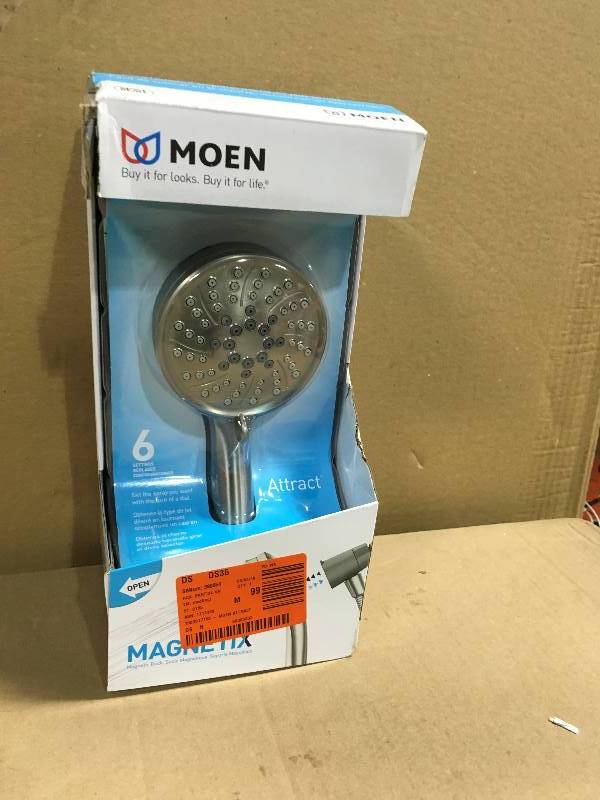 lot 23 image: MOEN Attract 6-Spray 4 in. Handheld Shower with Magnetix in Spot Resist Brushed Nickel  in good condition