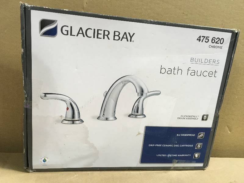 lot 40 image: Builders 8 in. Widespread 2-Handle High-Arc Bathroom Faucet in Chrome  in good condition