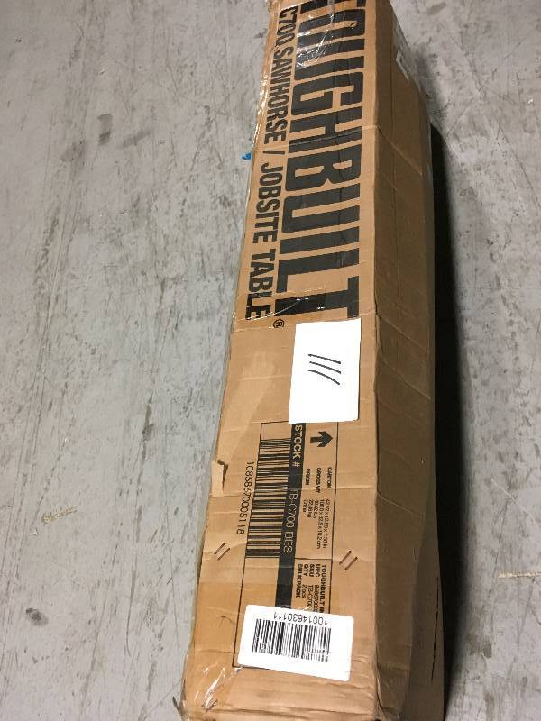lot 111 image: TOUGHBUILT Adjustable Height (25-32 in.) and Width (39.9-45.9 in.) Steel Sawhorse and Jobsite Table  1300 lb. Capacity  in good condition