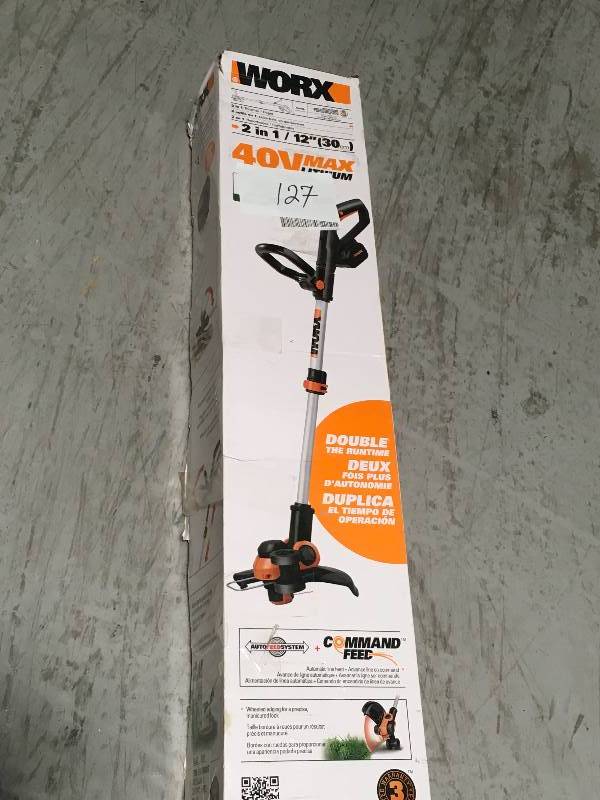 lot 127 image: Worx 12-in 40 Volt Max Li-ion Cordless Grass Trimmer with Command Feed USED  in good condition