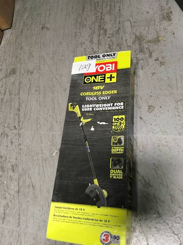 lot 129 image: Ryobi Lawn Equipment One 9 in. 18-Volt Lithium-Ion Cordless Edger - Battery and  in good condition