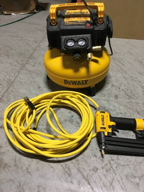 lot 138 image: DEWALT DW1KIT18PP 18-Guage Brad Nailer 6 Gal. Heavy Duty Pancake Compressor  in good condition