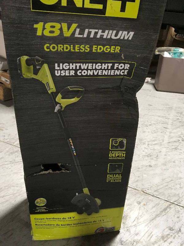lot 140 image: ONE 9 in. 18-Volt Lithium-Ion Cordless Edger - 1.3 Ah Battery and Charger Included  in good condition