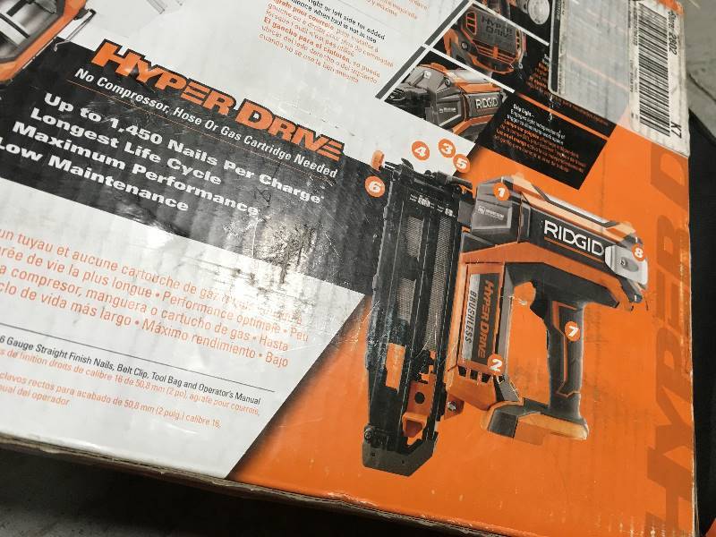 lot 141 image: RIDGID 18-Volt Cordless Brushless HYPERDRIVE 18-Gauge 2-18 in. Brad Nailer (Tool Only)  in good condition