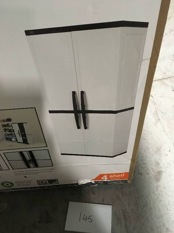 lot 145 image: HDX 35 in. W 4 Shelf Plastic Multi-Purpose Cabinet in Gray  in good condition