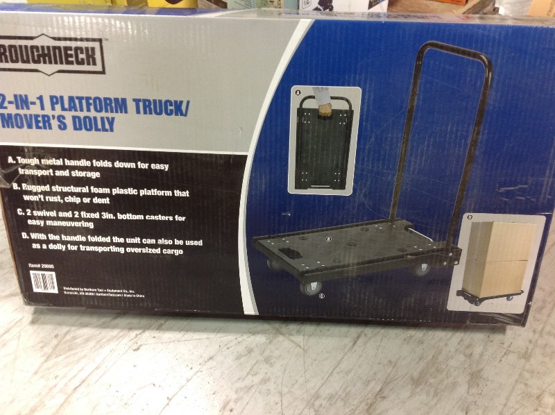 lot 157 image: Roughneck 29695 2 in 1 Platform Truck & Movers Dolly - 220 lbs Capacity new