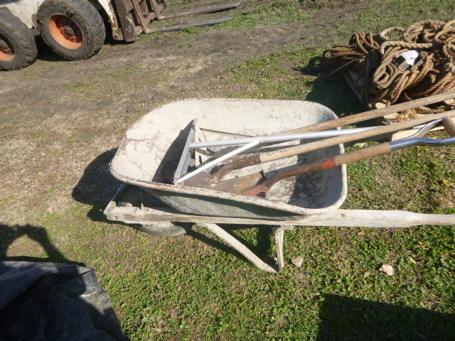 lot 129 image: Wheel Barrow and Cement Tools