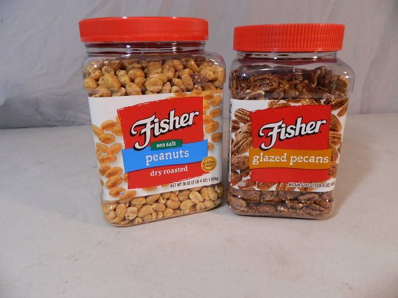 lot 43 image: New Canister of Fisher Glazed Pecans and New Canister of Fisher Peanuts