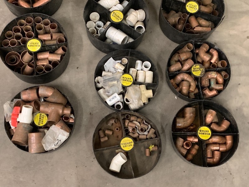 (3) Storage Buckets Of Assorted Copper Pipe Supplies