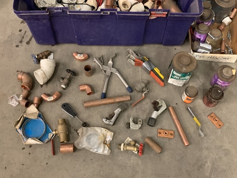 Plastic Tote Of Assorted Irrigation Supplies