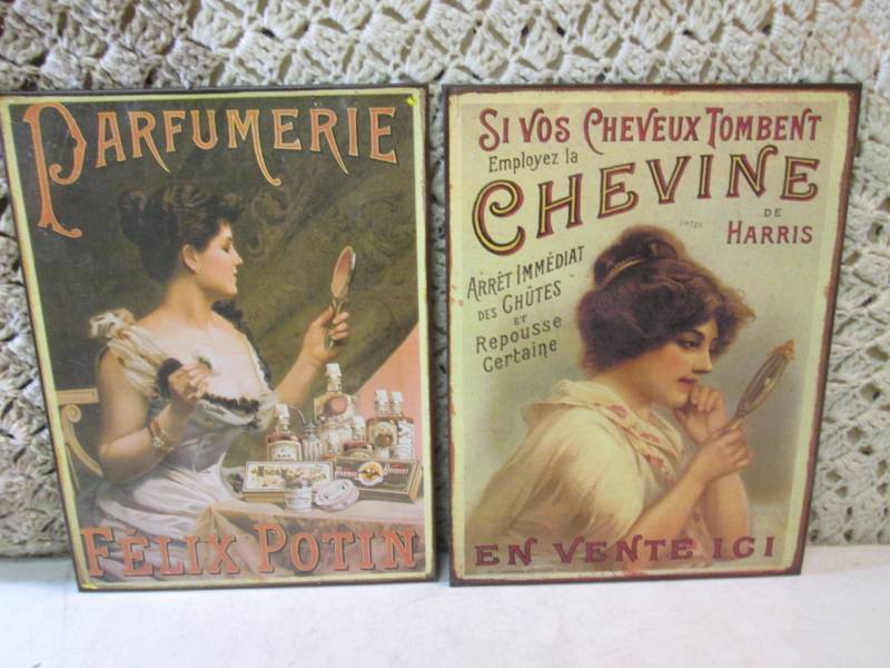 lot 102 image: Set of 2 Vintage Looking Metal Sign...