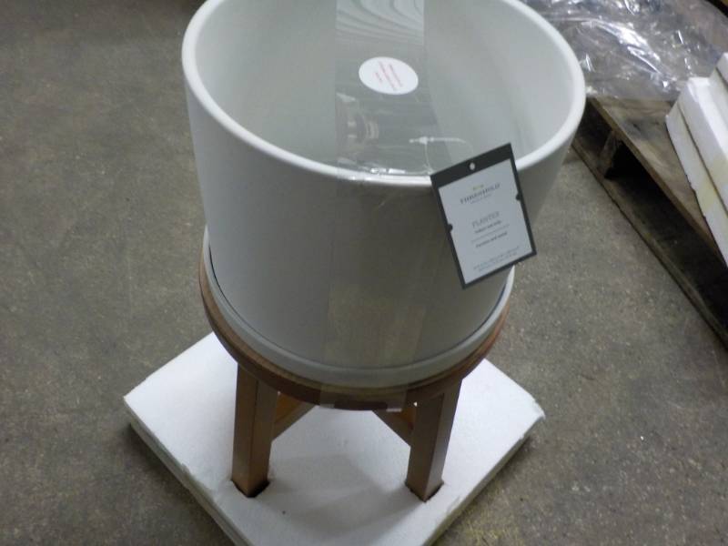 lot 55 image: New Ceramic and Wood Indoor Planter...