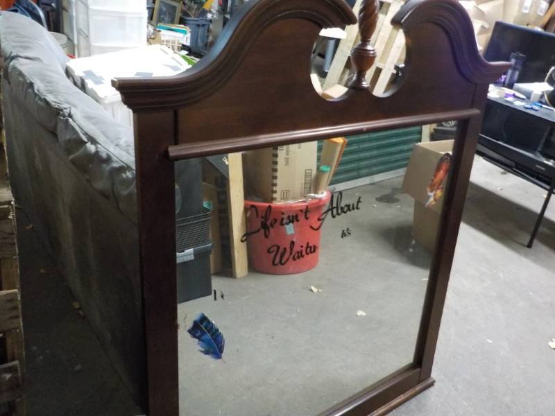 lot 132 image: 45 x 50 Wood Framed Mirror-stickers...