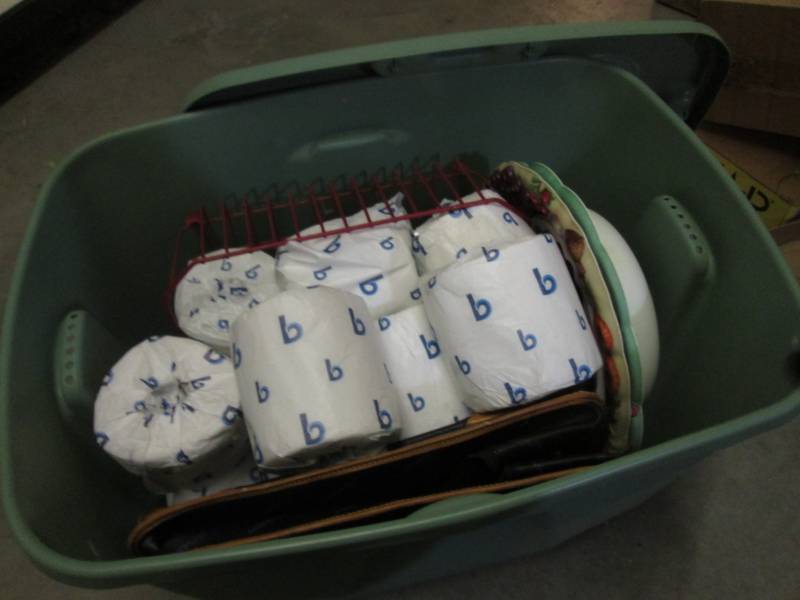 lot 217 image: Tote with Lid Full of Misc  A-2...
