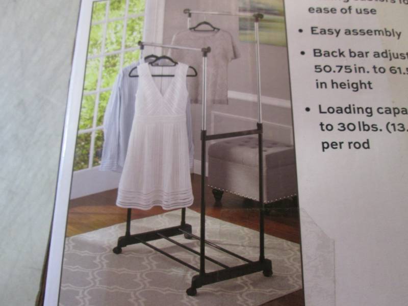 lot 222 image: Double Rod Garment Rack Open Box Re...