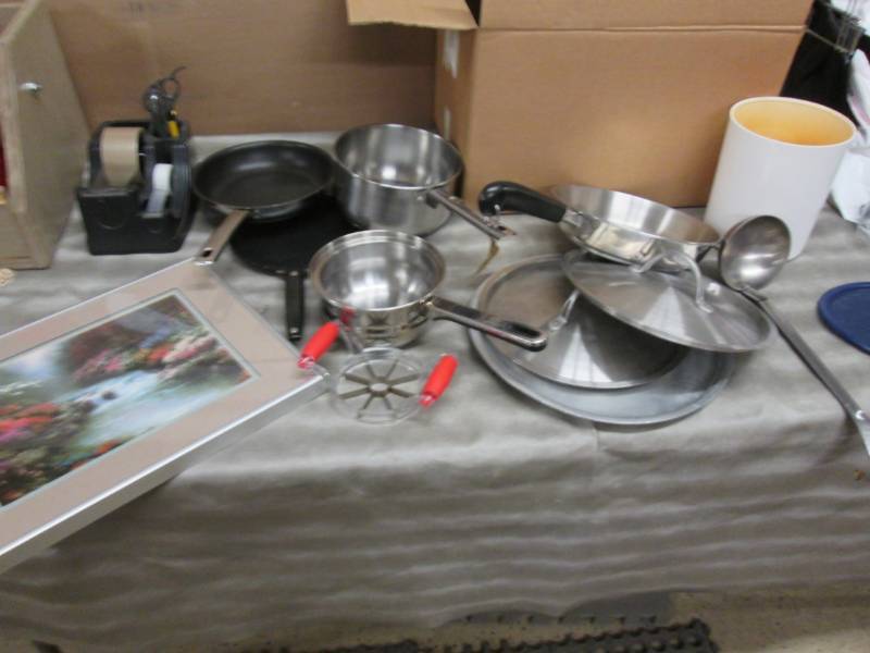 Pots, Pan Lids, Ladle, Framed Art, ...