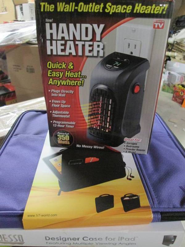 lot 47 image: Handy Heater (Open Box), Ipad Cover...