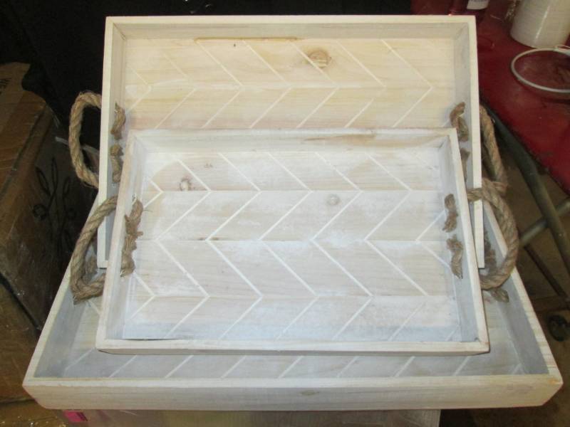 lot 158 image: Wooden Rectangular 3pc Serving Tray...