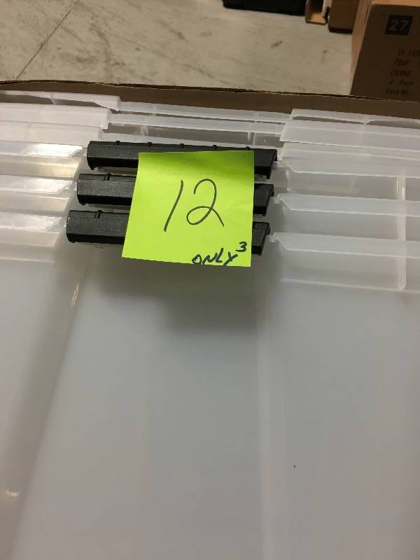 lot 12 image: IRIS 83.7 quart Stack & Pull Box, Clear, 3 Pack PLEASE SEE DAMAGE COVER