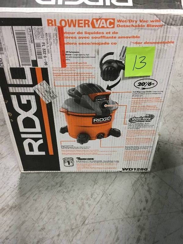lot 13 image: RIDGID  12 Gal. 5.0-Peak HP Wet Dry Vac with Detachable Blower
