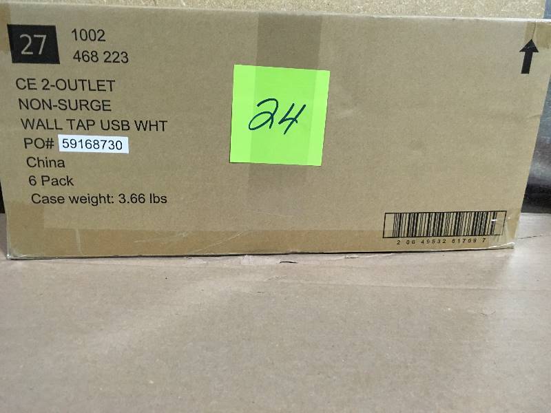 lot 24 image: (6-Pack) Commercial Electric 4.2 Amp 2-Outlet 2-USB Wall Tap Power Station, White